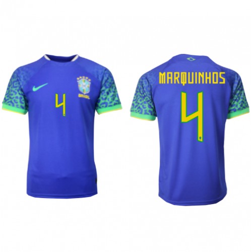 Fotbalové Dres Brazílie Marquinhos #4 Venkovní MS 2022 Krátký Rukáv